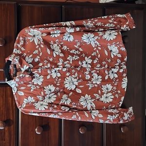 Dark brick red floral blouse